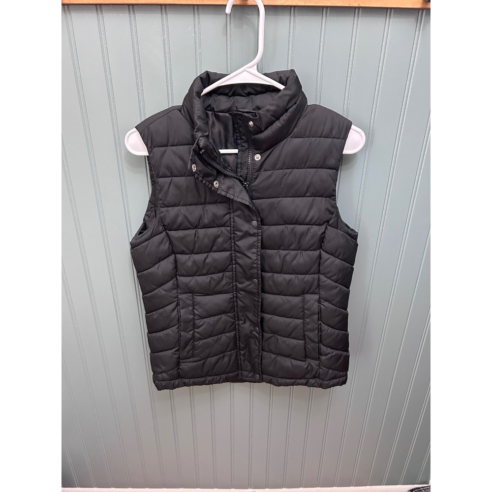 Gap Womens Black Quilted Puffer Vest Stand‎ Collar Zip Front Snap Closure Small